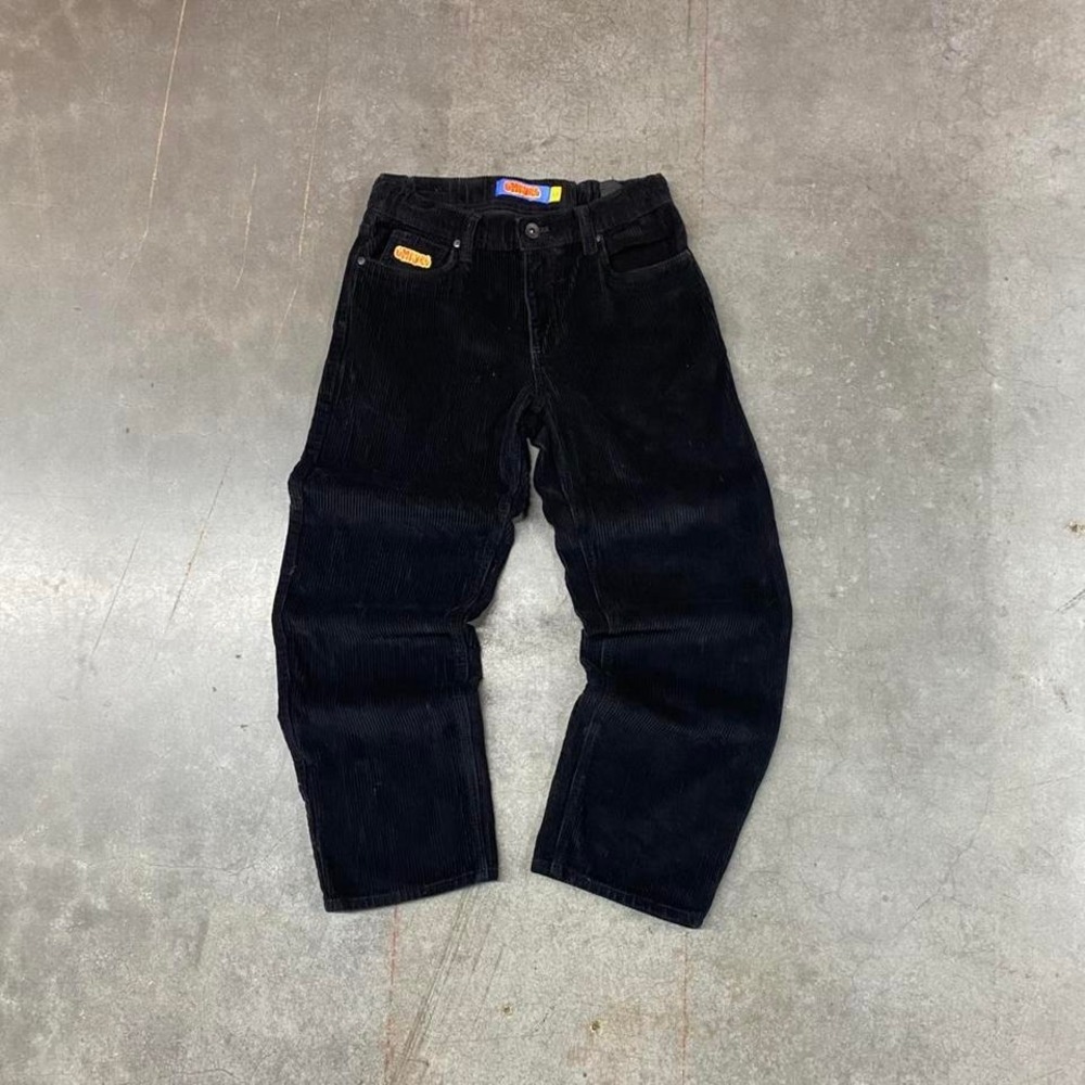 Empyre Black‎ Corduroy Pants Elastic Waist Embroidered Logo Y2K Kids Size 25